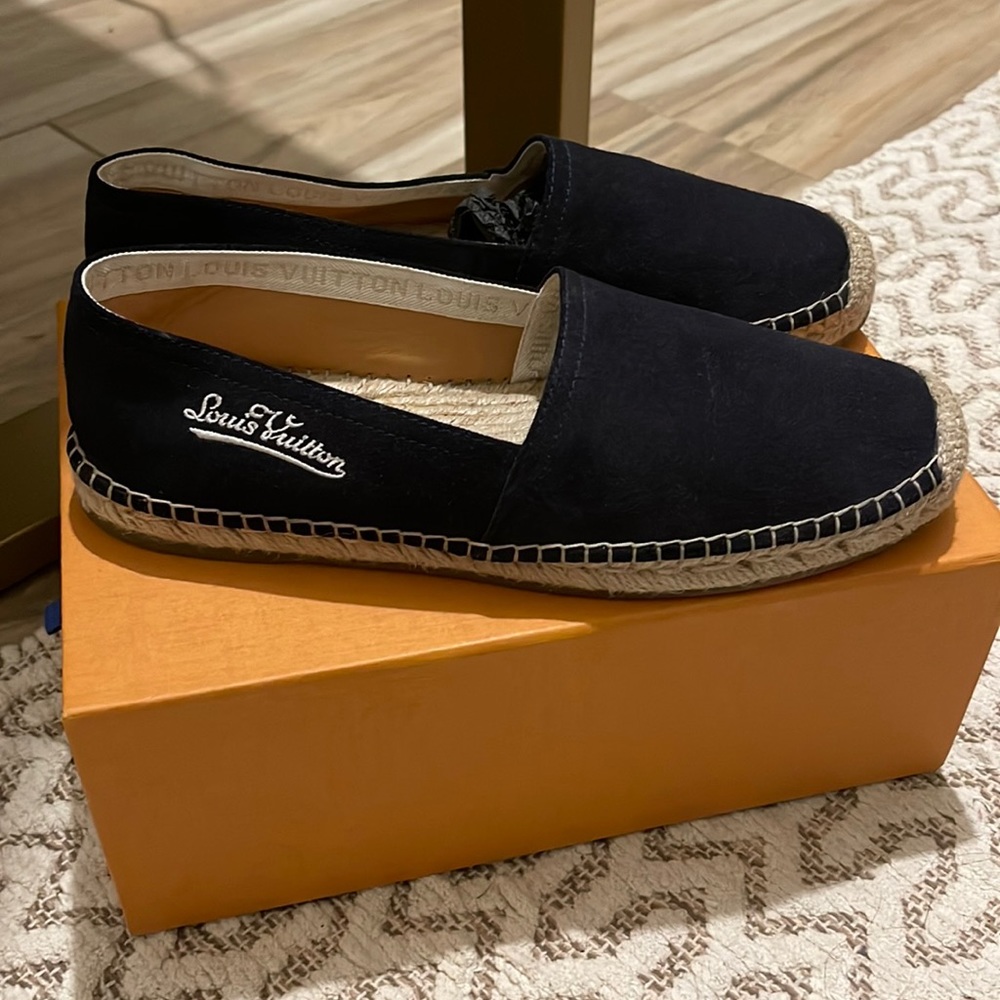 Louis Vuitton Black Suede Slip On Espadrilles Size 38.5.
